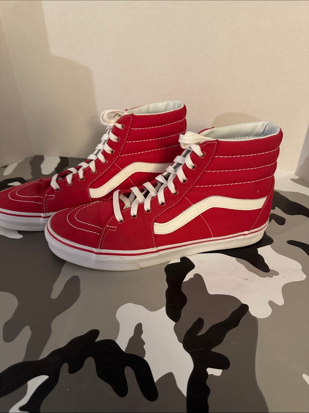 Vans Red and White Sk8-Hi Classic High-Top Sneakers legit